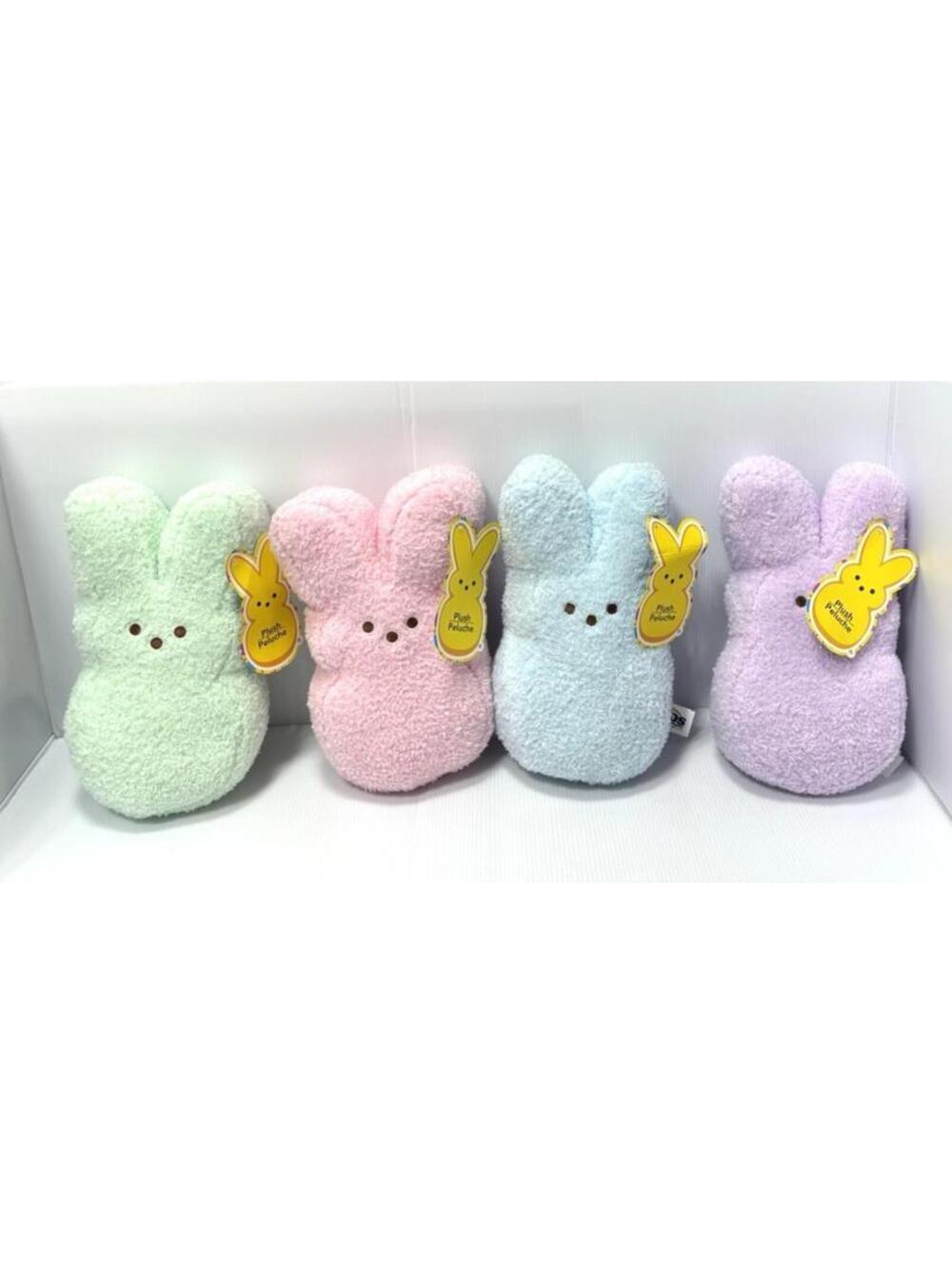 Peeps Easter Bunny Plush Toys 4pc Set Pastel Green Pink Purple Blue New